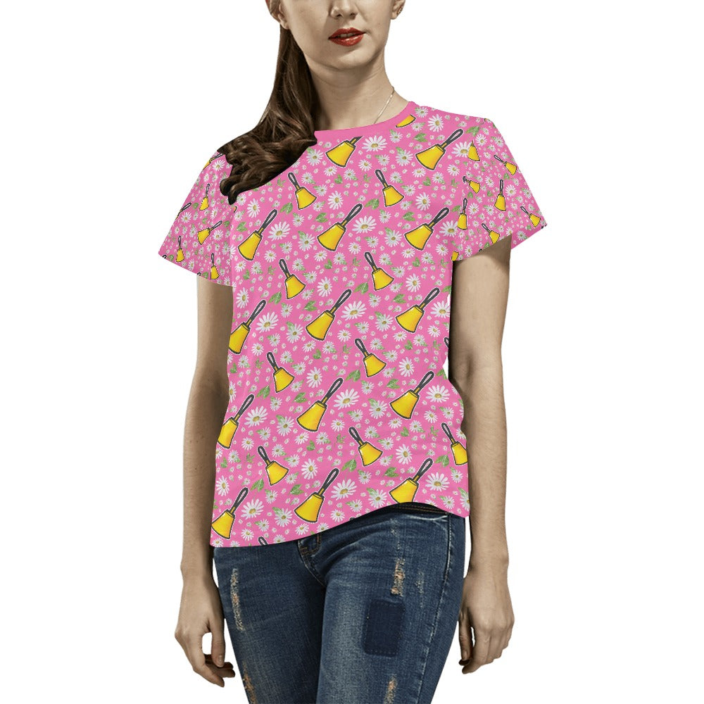 Pink Handbells & Daisies Women's All Over Print T-shirt