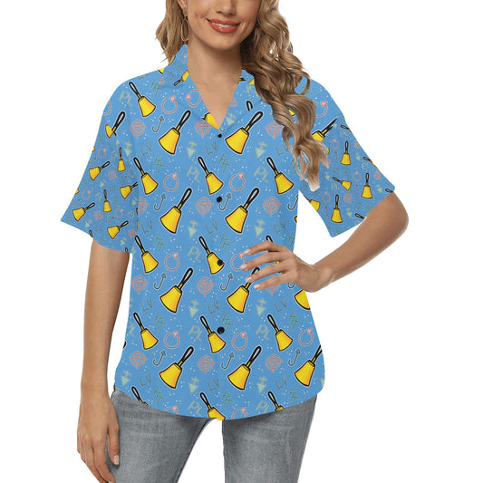 Cartoon Handbell Hawaiian Shirt for Women - Blue